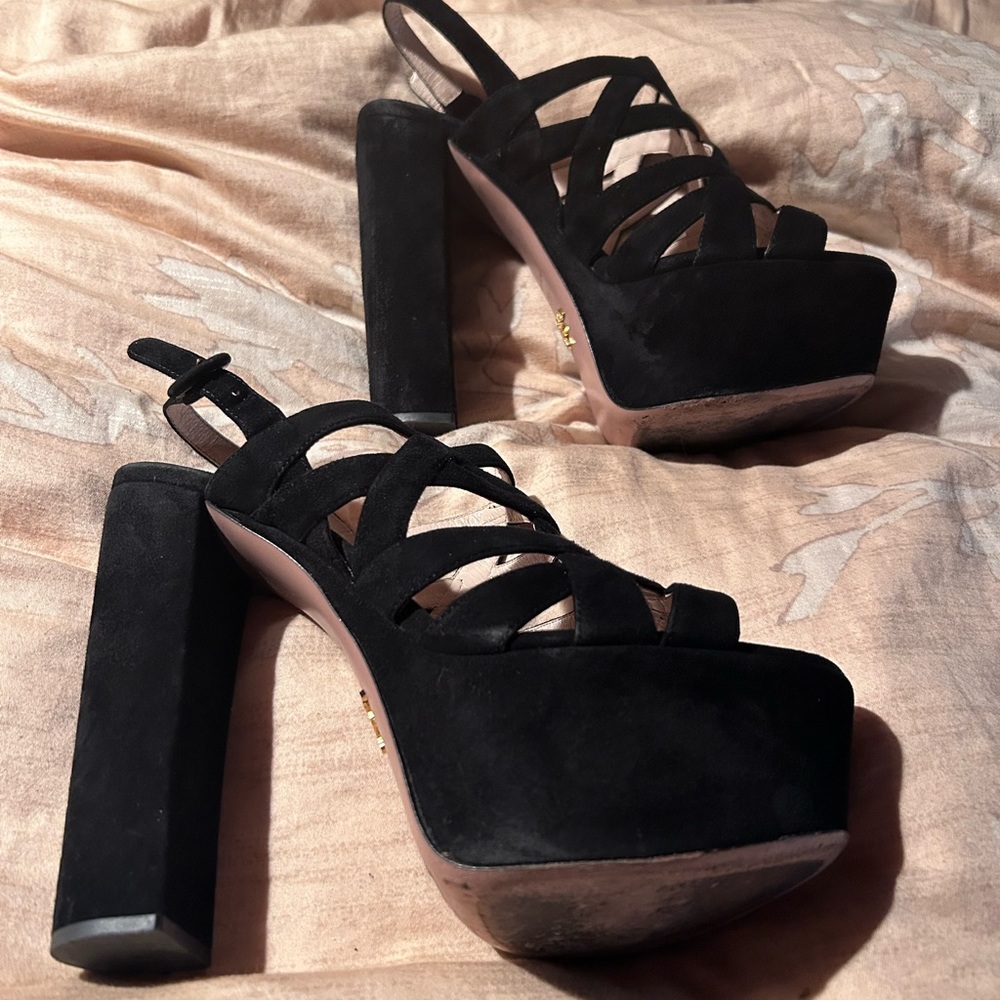 Prada suede platform sling back heals size 39
